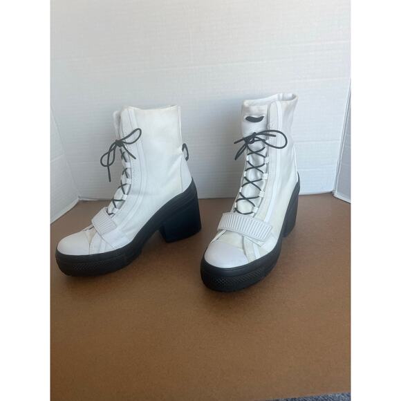 Converse All Star Platform Combat White Canvas Grunge Hiker Lace Up Boots Sz 10 - Picture 1 of 13